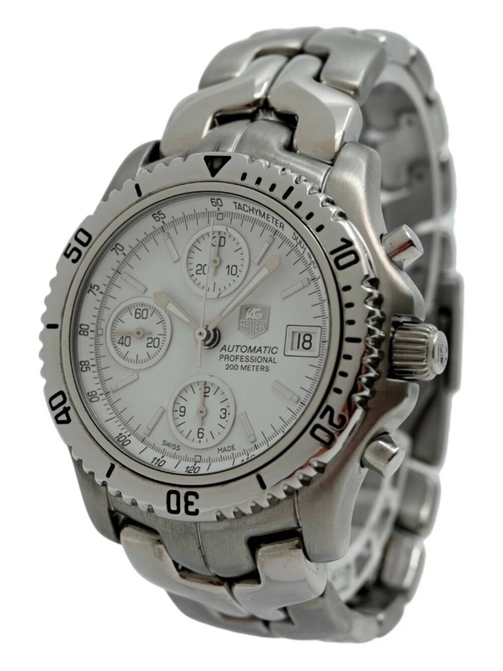 Tag Heuer 42mm Men's Link Automatic Chronograph White Dial Watch! Ref: CT2112!